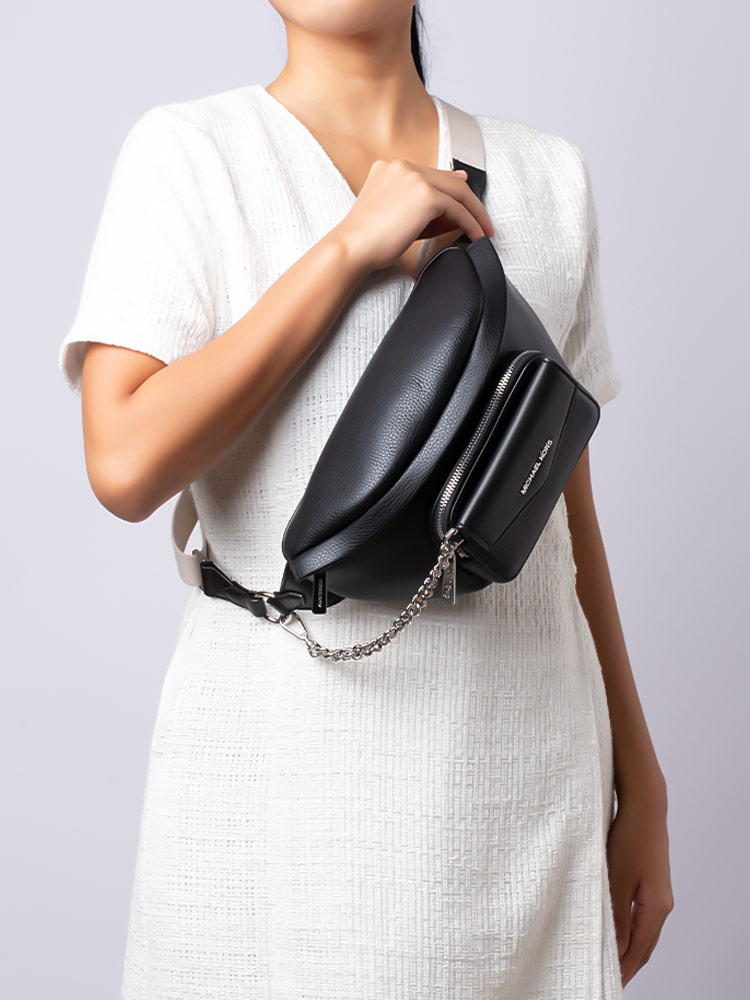Michael kors black leather fanny pack top
