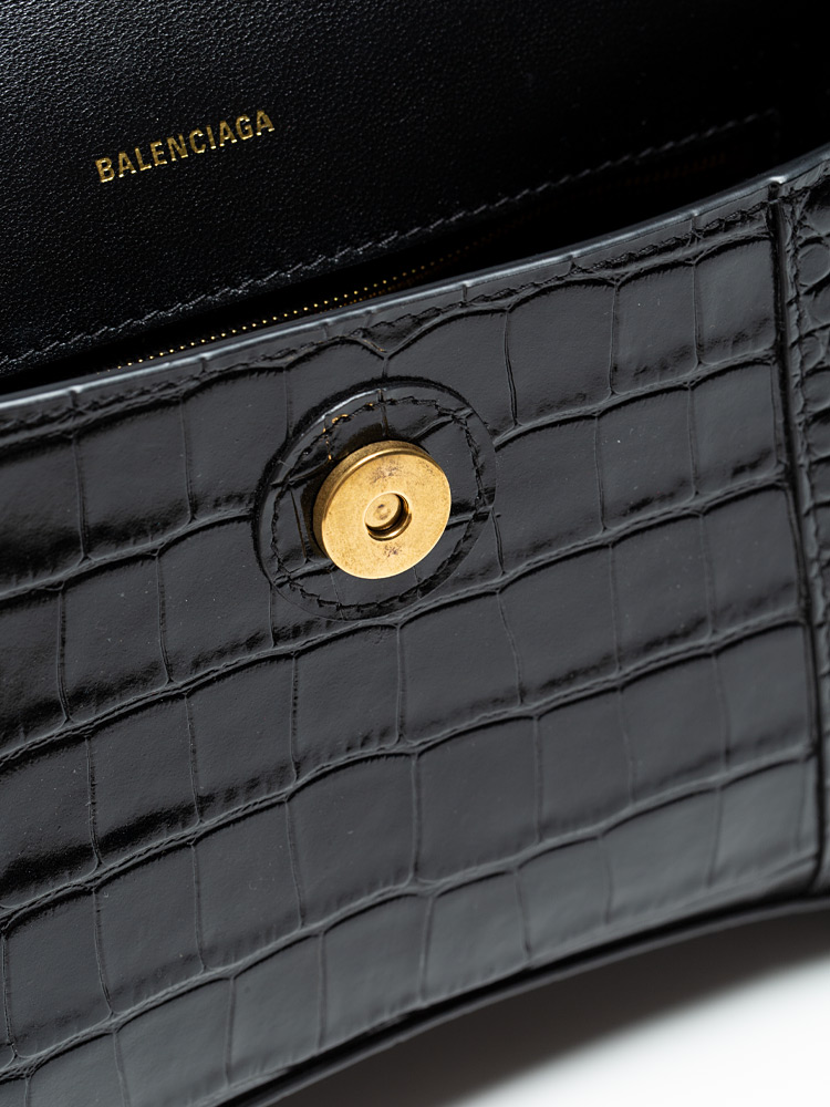 Balenciaga Croc Effect XS Downtown Chain Shoulder Bag Black