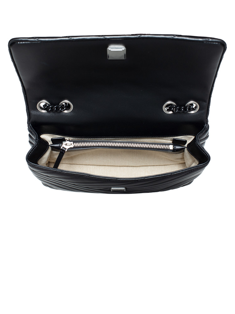 Tory Burch Kira Chevron Powder Coated Convertible Shoulder Bag Black Silver