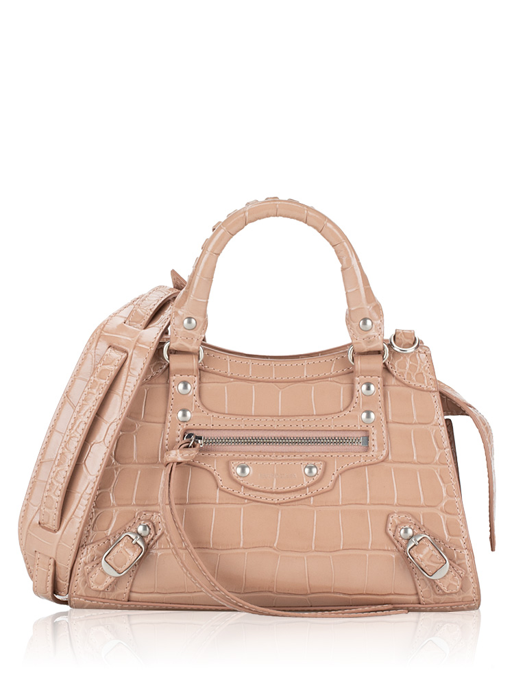Balenciaga Croco Effect Neo Classic Silver Mini City Nude Beige