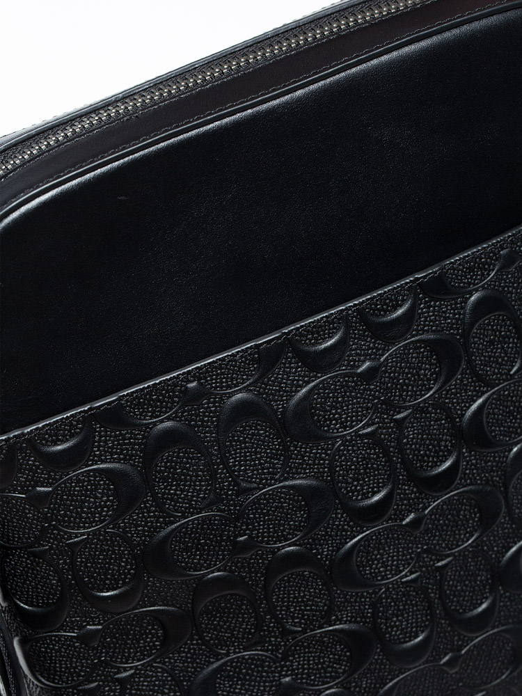 Coach 4009 Men Signature Embossed Leather Houston Flight Bag Black