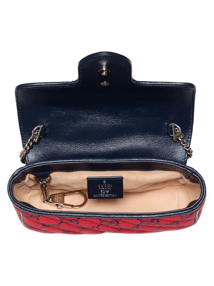 Gucci GG Marmont Canvas Matelasse Super Mini Shoulder Bag Red Blue