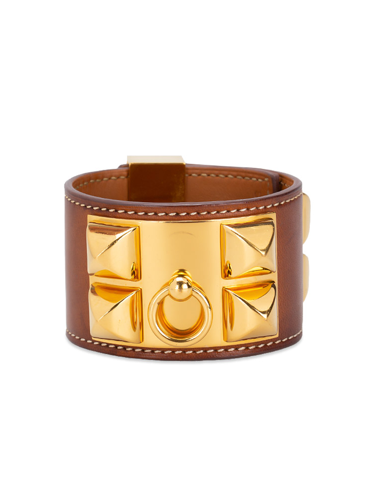 Hermes Unisex Brown Hapi Palladium H Wrap Bracelet