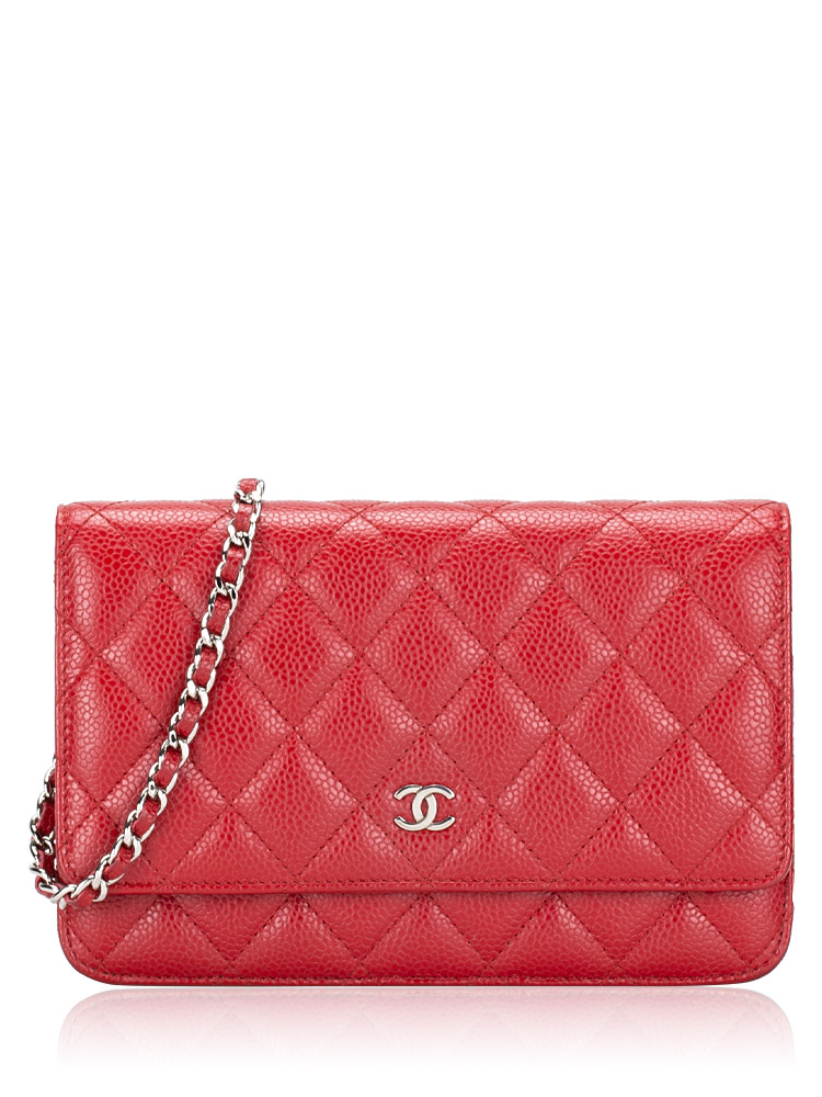 Chanel Caviar Wallet On Chain WOC Red