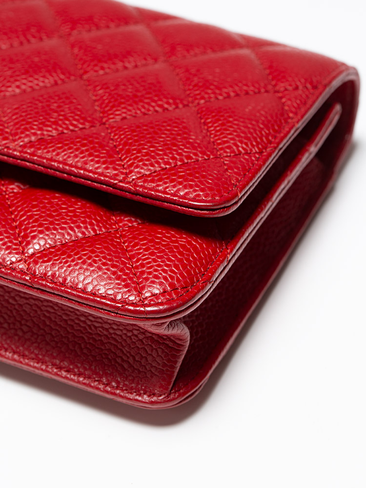 Chanel Caviar Wallet On Chain WOC Red