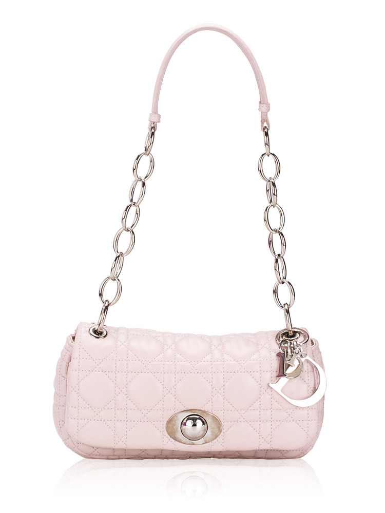 Christian Dior Lambskin Cannage Rendezvous Small Flap Bag Light Pink