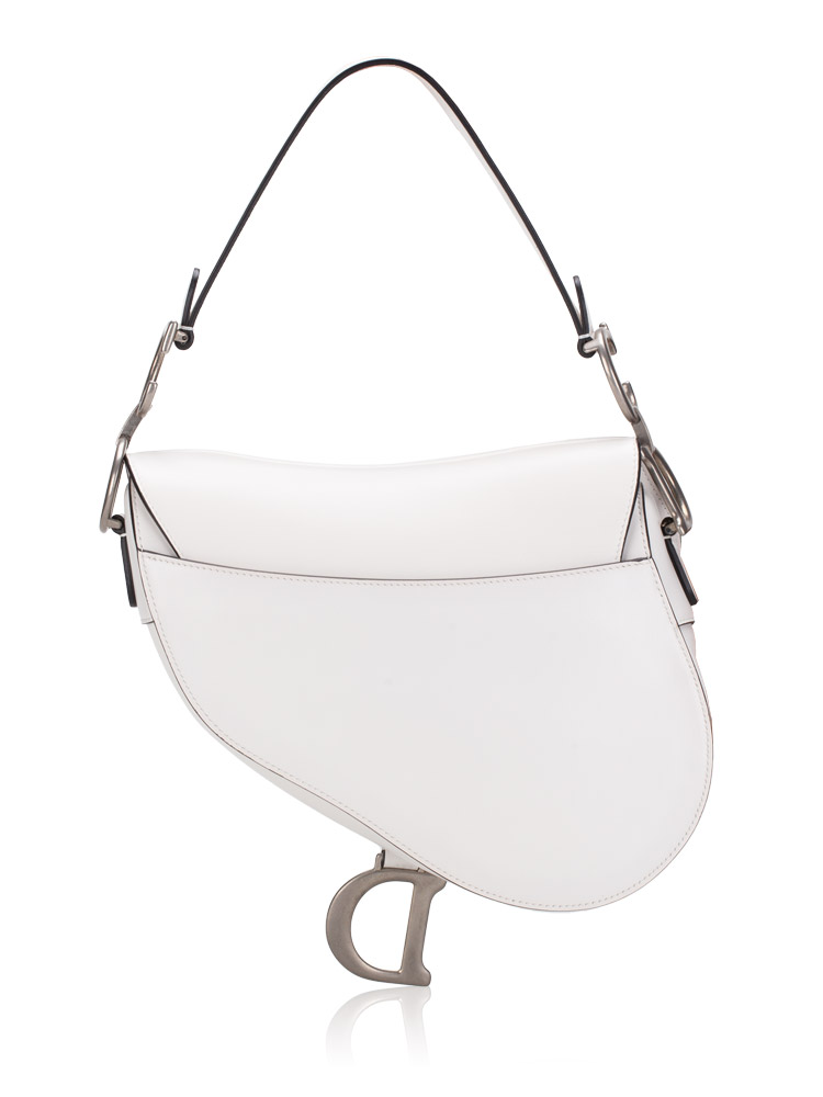 Christian Dior Smooth Calfskin Medium Saddle Bag White