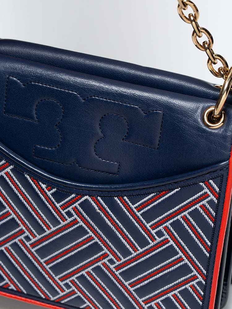 Tory Burch Alexa Leather Convertible Shoulder Bag Tory Navy Red Multi