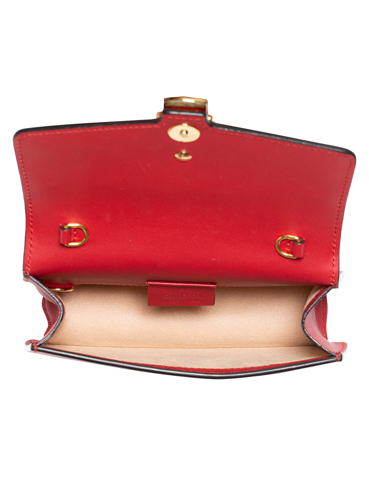 Gucci Calfskin Sylvie Super Mini Flap Shoulder Bag Hibiscus Red