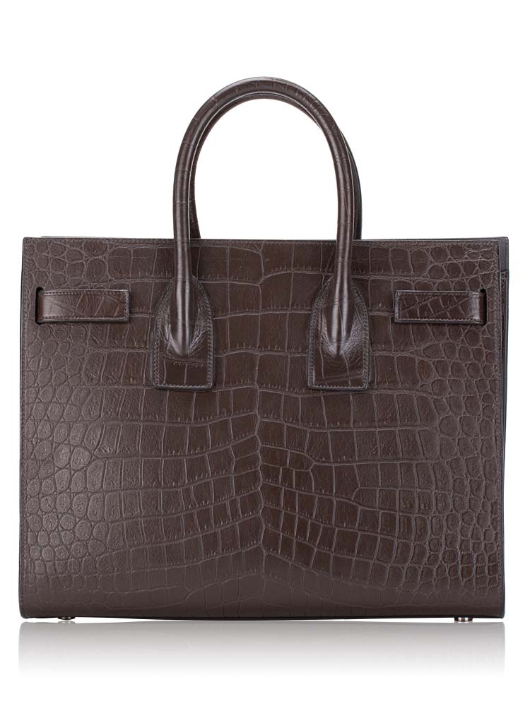 Saint Laurent Crocodile Embossed Small Sac De Jour Dark Brown