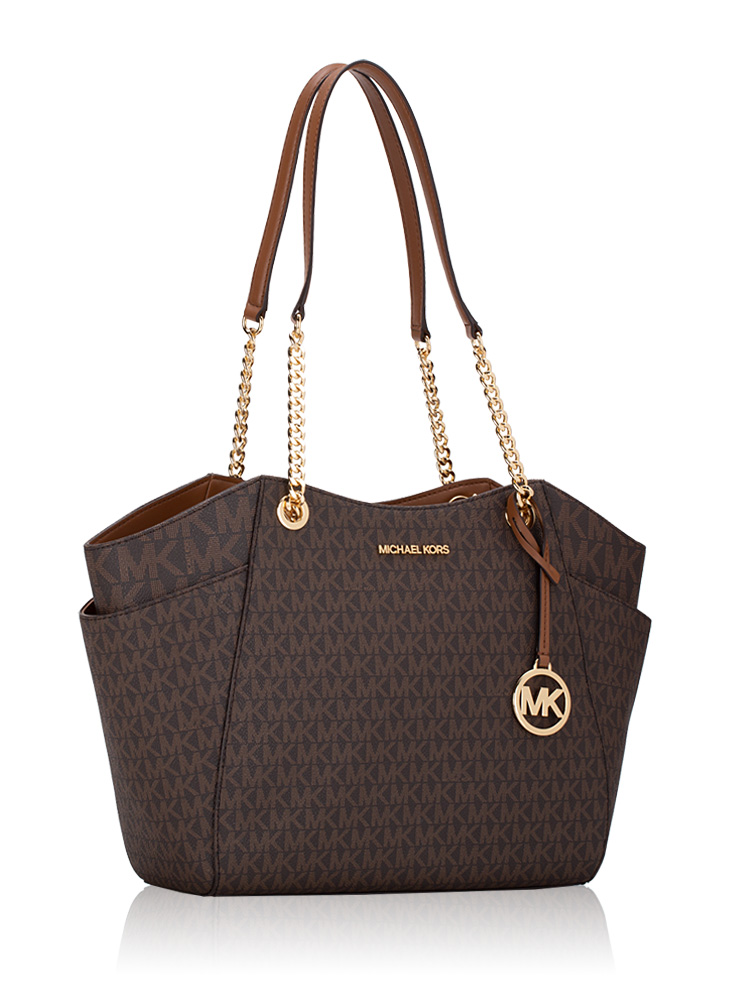 Michael Kors Signature Jet Set Travel Large Chain Shoulder Tote Brown