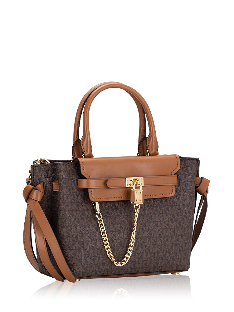 Michael Kors Signature Hamilton Legacy Small Belted Satchel Brown Acorn