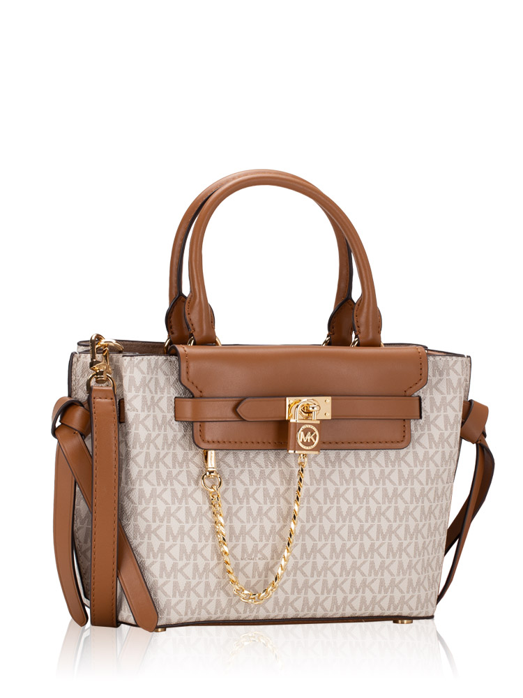 Michael Kors Signature Hamilton Legacy Small Belted Satchel Vanilla Acorn