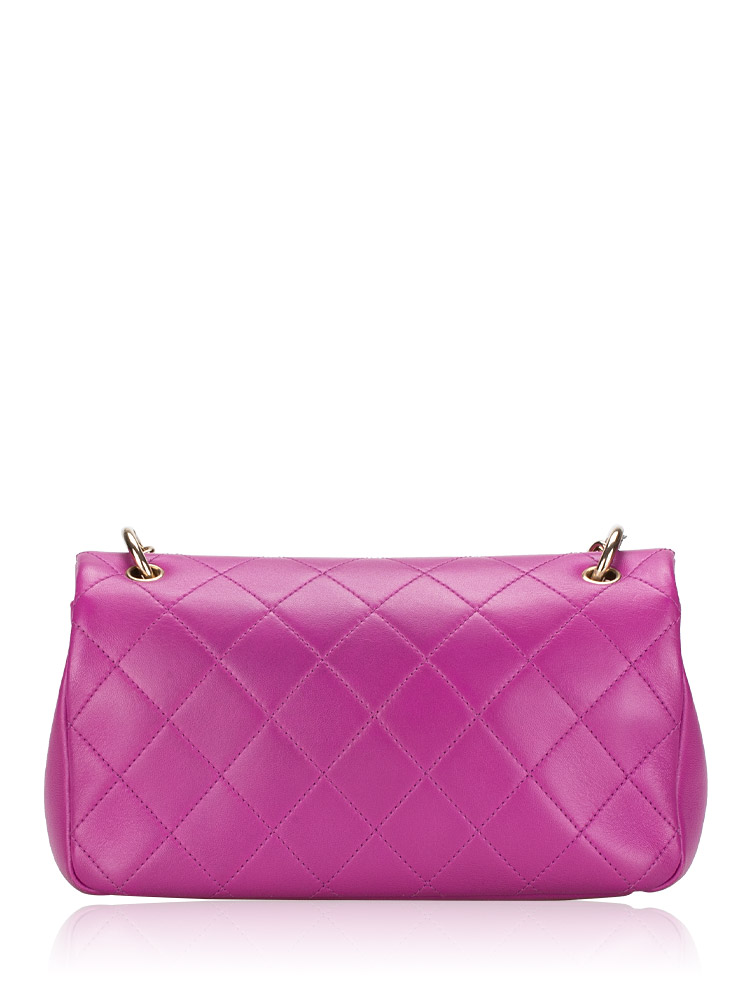 Chanel Lambskin Enamel Medium Woven Logo Flap Bag Purple