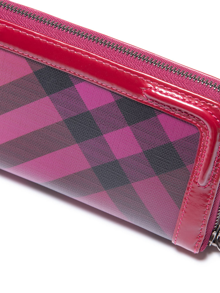 Burberry Patent Nova Check Large Zip Wallet Burgundy