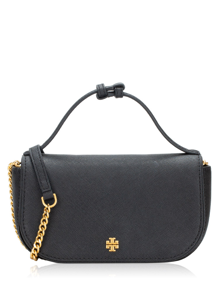 Tory Burch Emerson Saffiano Top Handle Crossbody Black