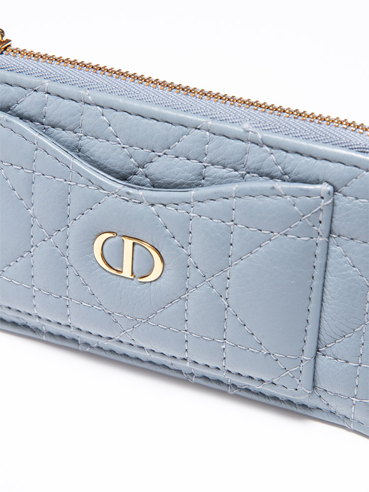 Christian Dior Supple Cannage Caro Cosmos Zip Card Holder Cloud Blue