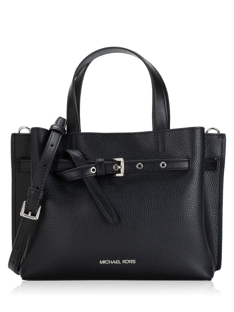 Hot Michael Kors Black Pebbled Leather Buckle Satchel