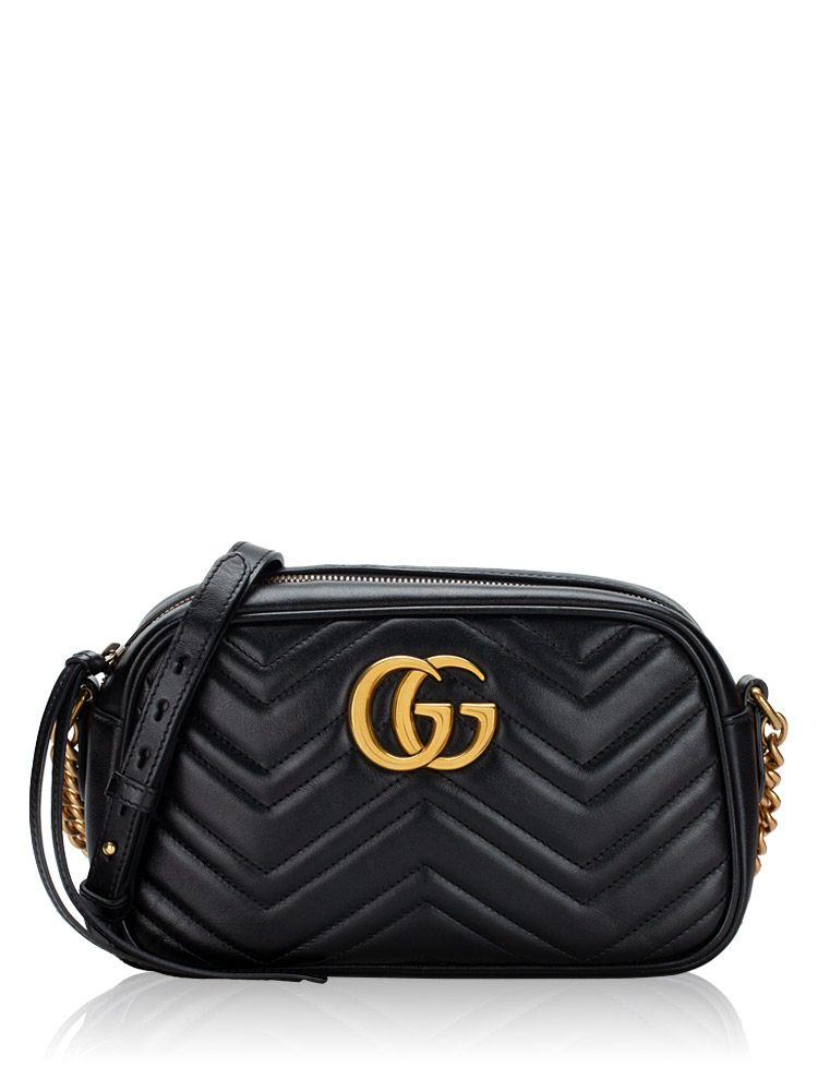 Gucci Calfskin Matelasse GG Marmont Small Camera Bag Black