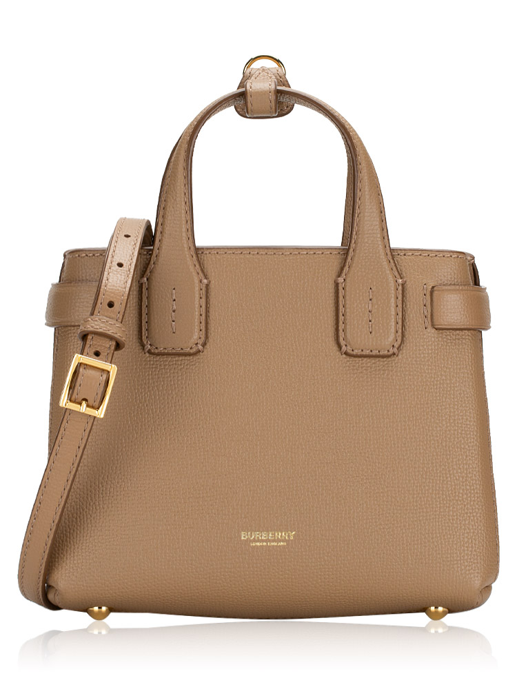 Burberry Grainy Calfskin House Check Baby Banner Tote Camel