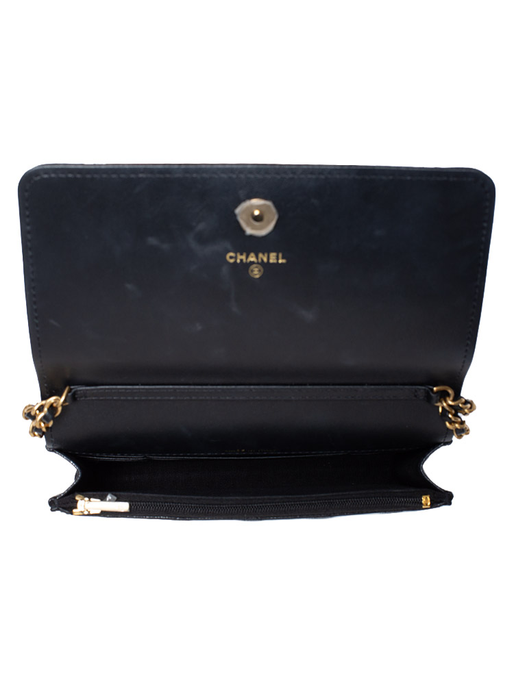 Chanel Caviar Square Wallet On Double Chain Black