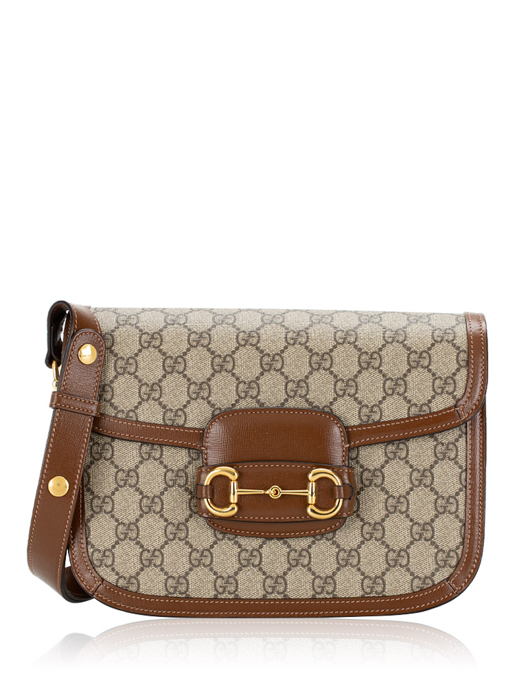 Gucci GG Supreme Horsebit 1955 Shoulder Bag Beige Ebony Brown