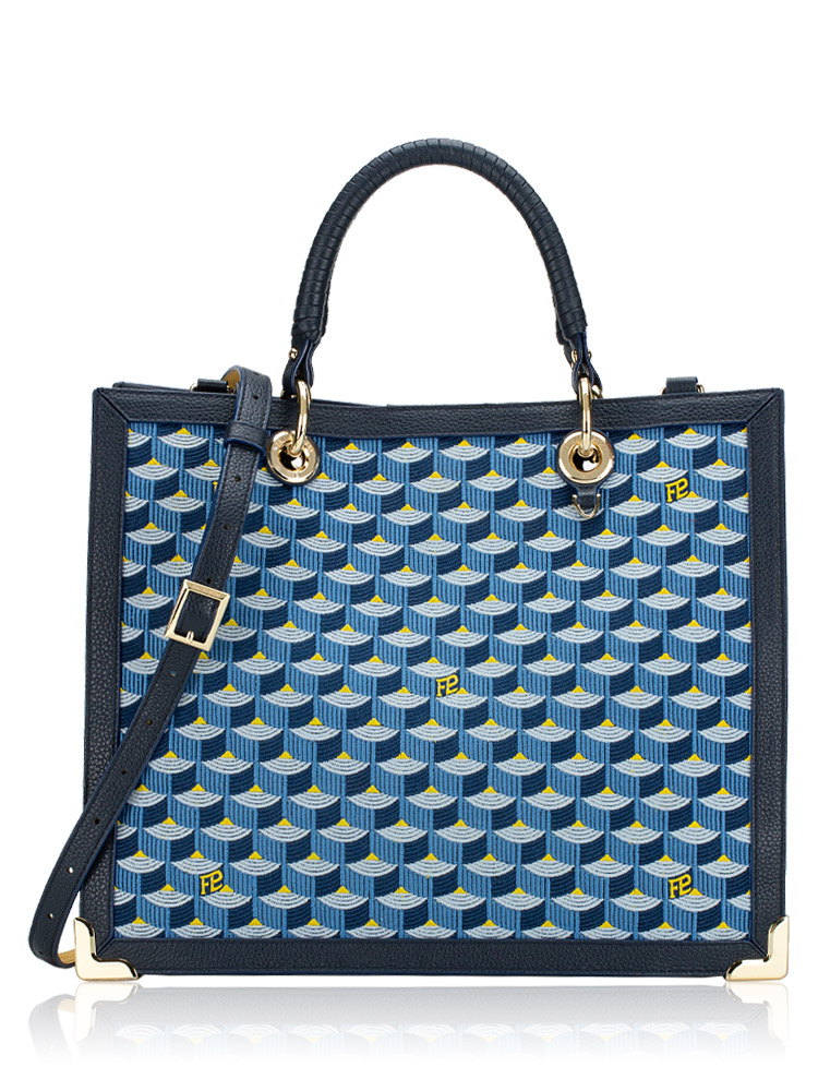 Faure Le Page Jacquard Calfskin Saga City 31 Tote Blue