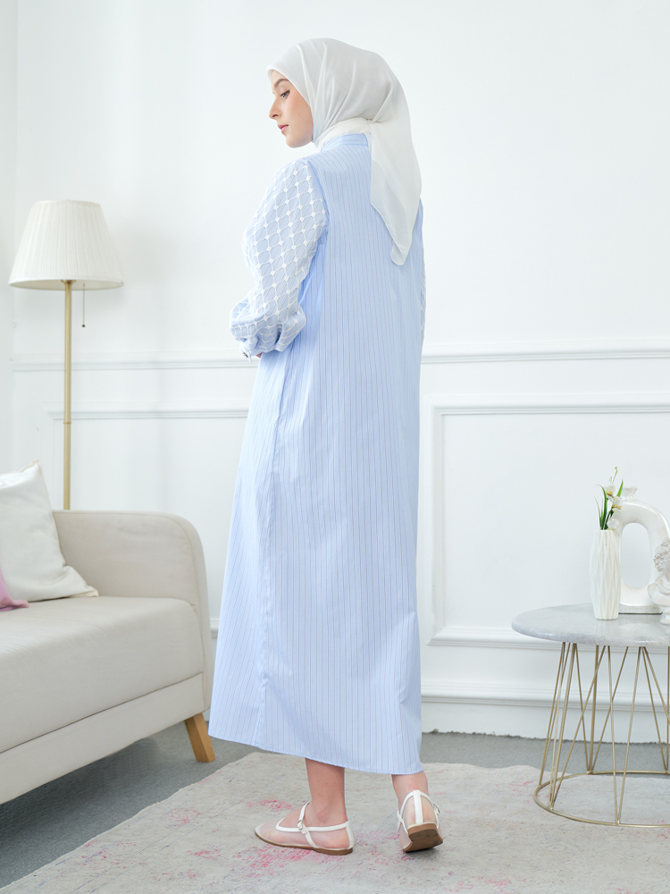 Ivory White Claudia Dress Sky Blue L