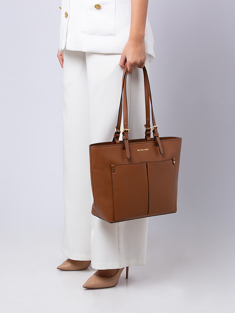 Michael Kors Jet Set Travel Leather Medium Double Pocket Tote Luggage