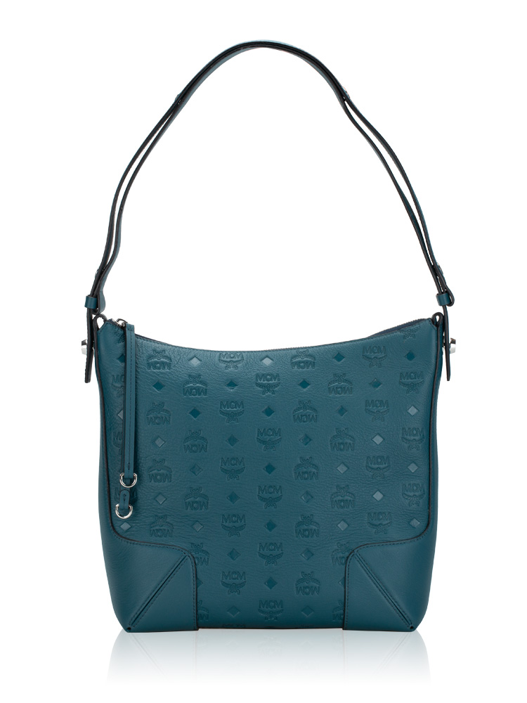 Mcm Calfskin Ottomar Monogram Klara Hobo Deep Teal