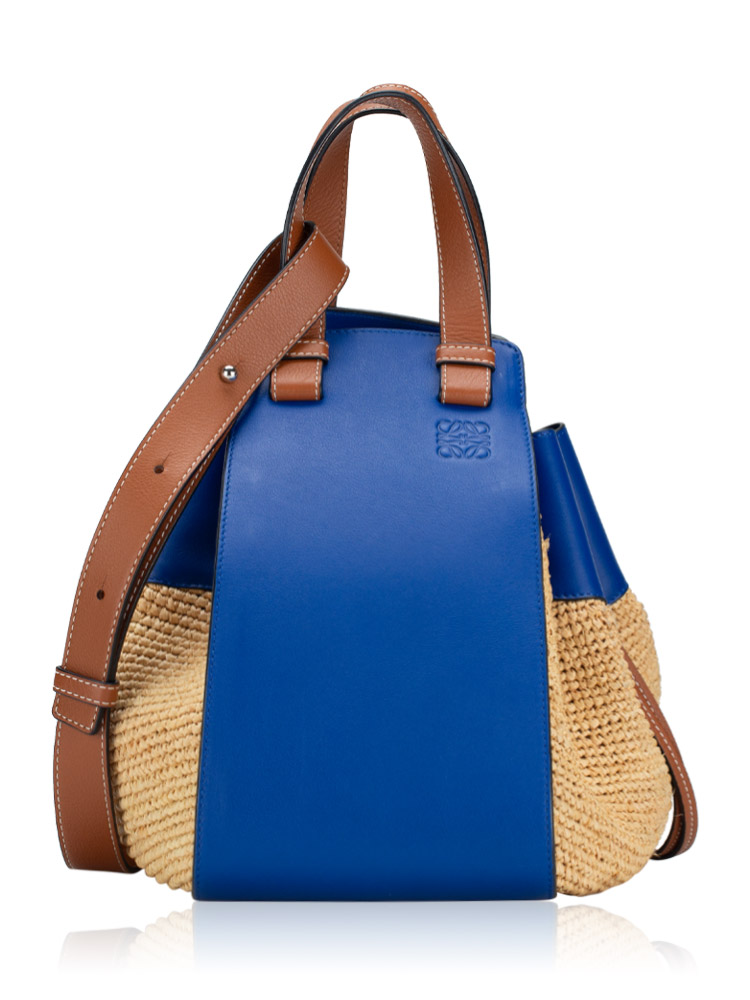 Loewe Calfskin Raffia Hammock Medium Shoulder Bag Blue