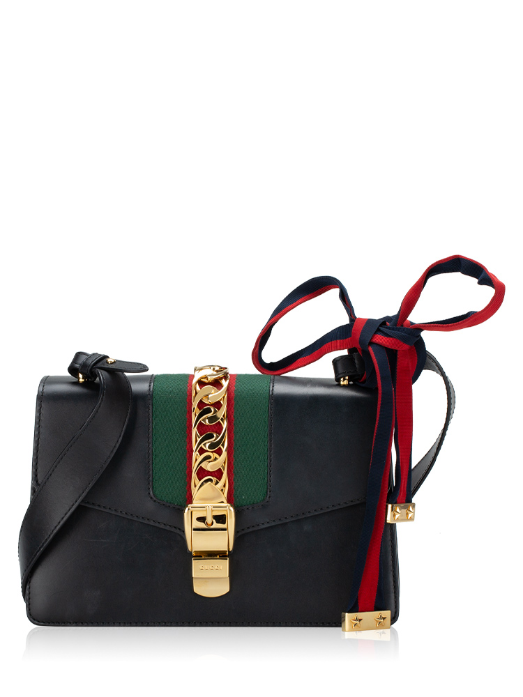 Gucci Calfskin Sylvie Small Shoulder Bag Black