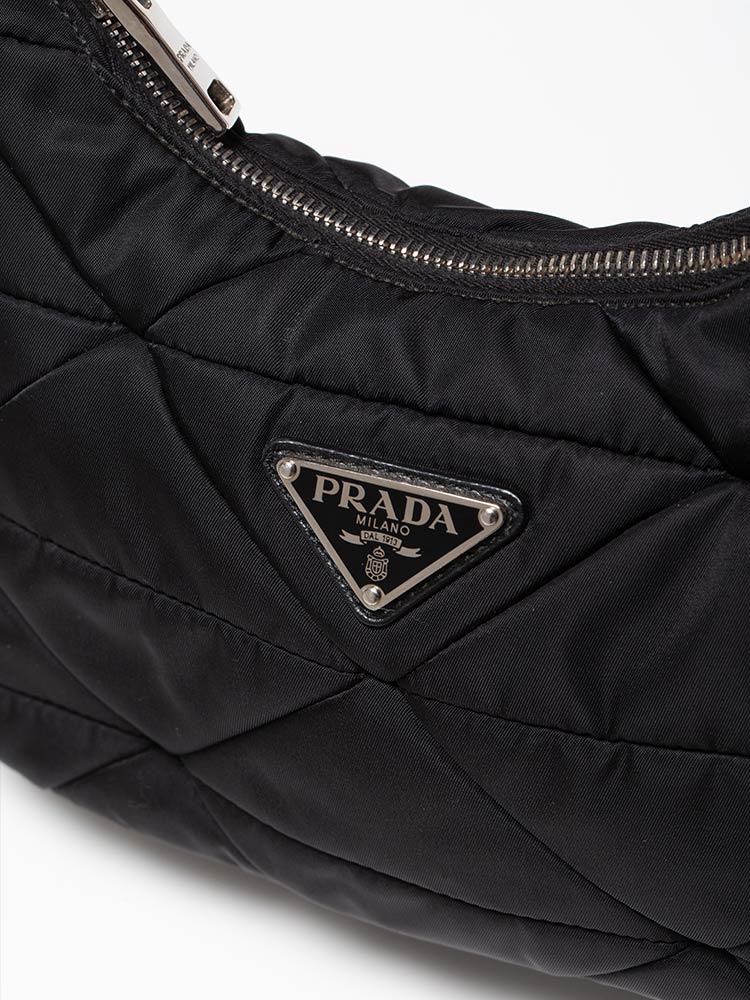 Prada 1BC151 Re-Nylon Quilted Multi Pochette Crossbody Nero