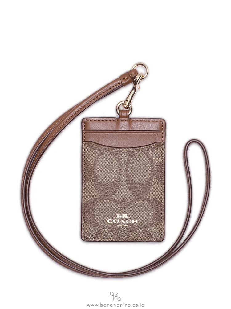 COACH 63274 Signature ID Lanyard Khaki Saddle