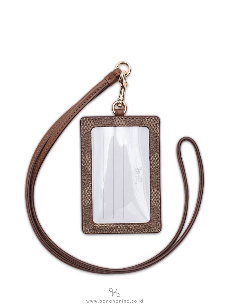 COACH 63274 Signature ID Lanyard Khaki Saddle