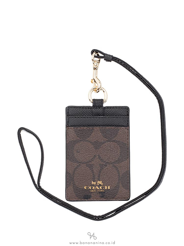 COACH 63274 Signature ID Lanyard Brown Black