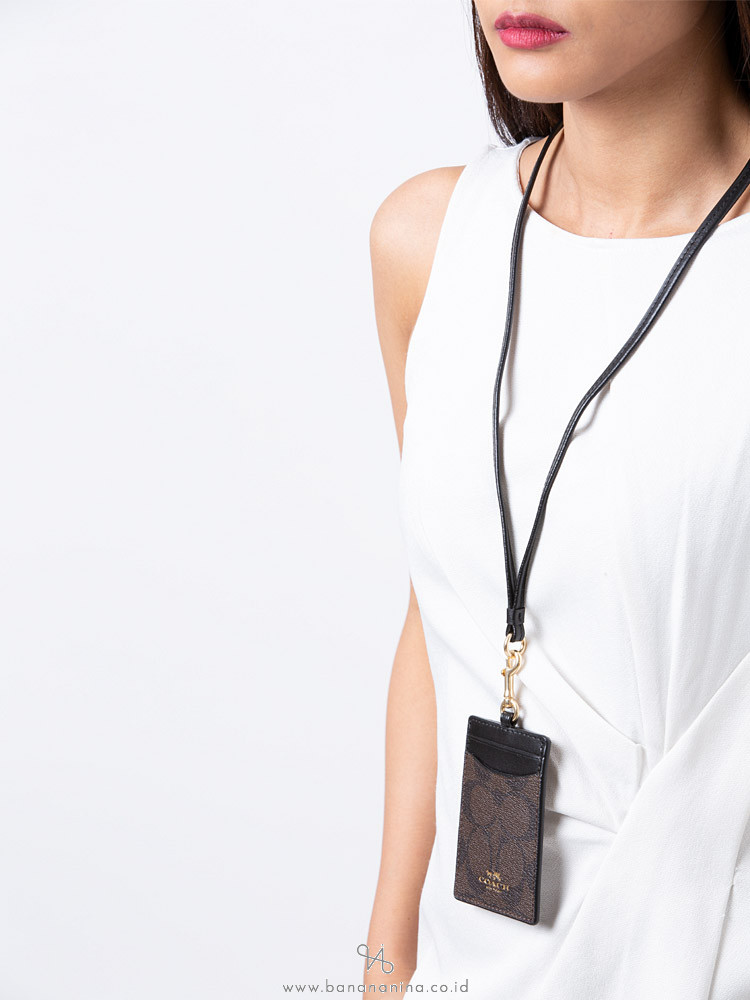 COACH 63274 Signature ID Lanyard Brown Black