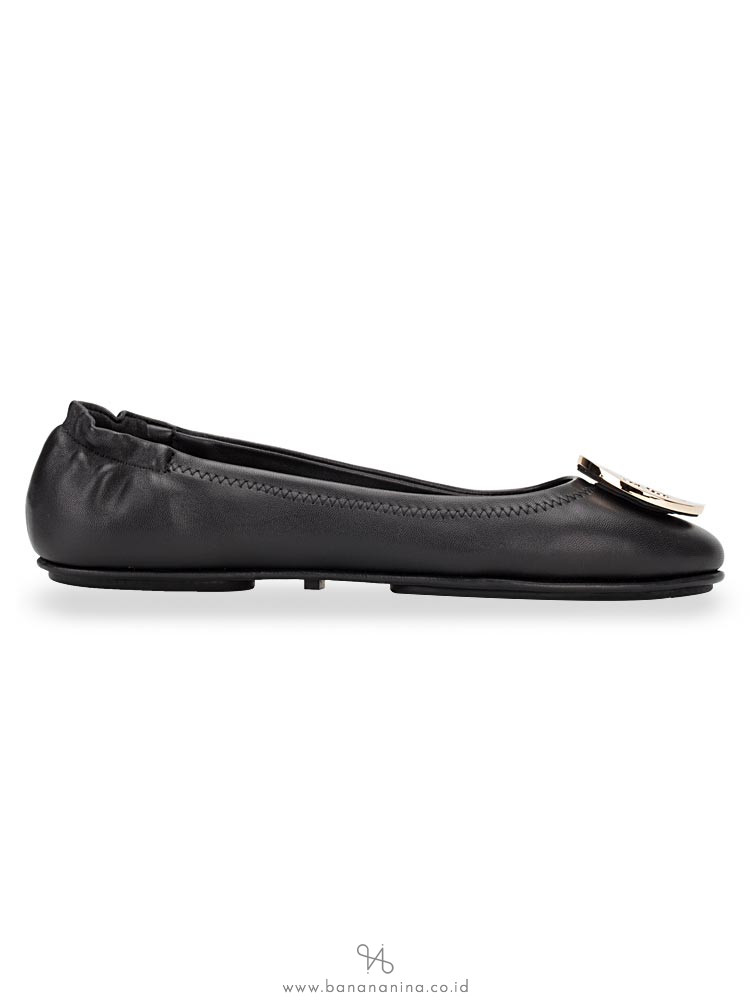 TORY BURCH Minnie Travel Flats Black Gold Sz 6