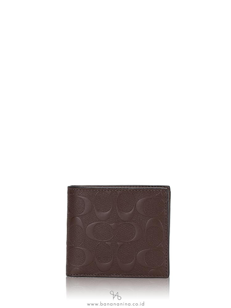 COACH Men 75371 Compact ID Embossed Leather Wallet Mahogany