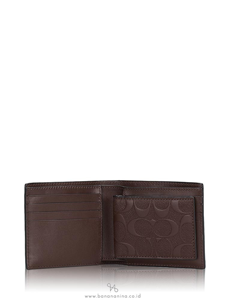 COACH Men 75371 Compact ID Embossed Leather Wallet Mahogany