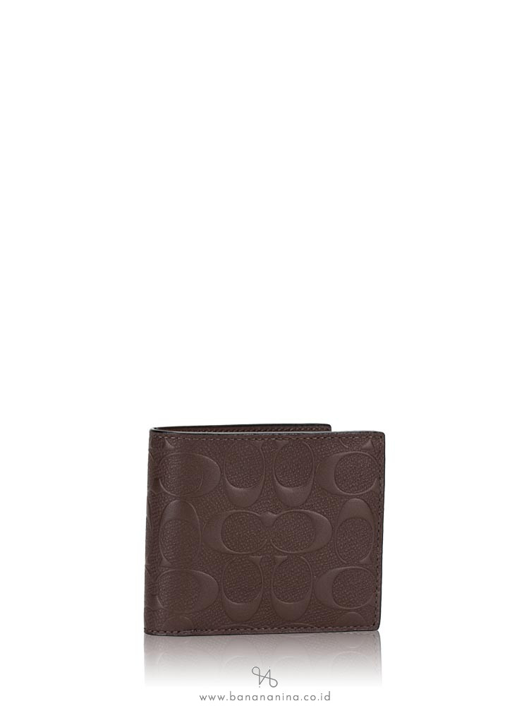 COACH Men 75371 Compact ID Embossed Leather Wallet Mahogany