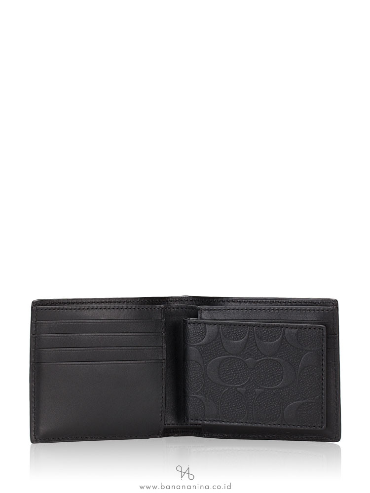 COACH Men 75371 Compact ID Embossed Leather Wallet Black