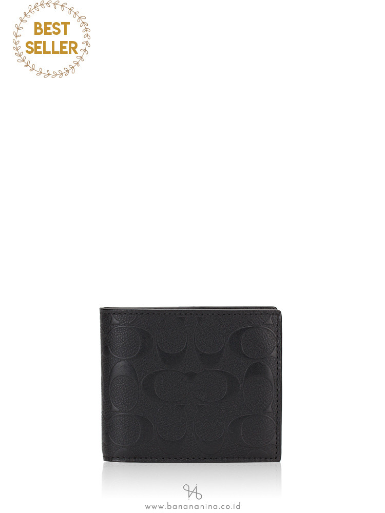 COACH Men 75371 Compact ID Embossed Leather Wallet Black