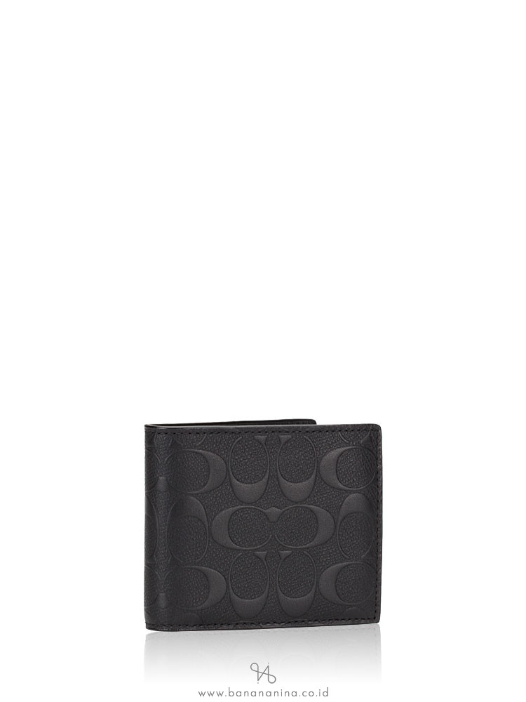COACH Men 75371 Compact ID Embossed Leather Wallet Black