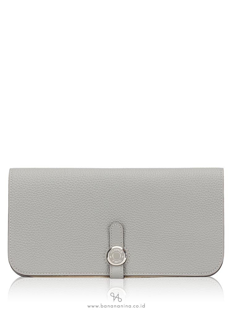 HERMES Dogon Leather Wallet Gris Mouette