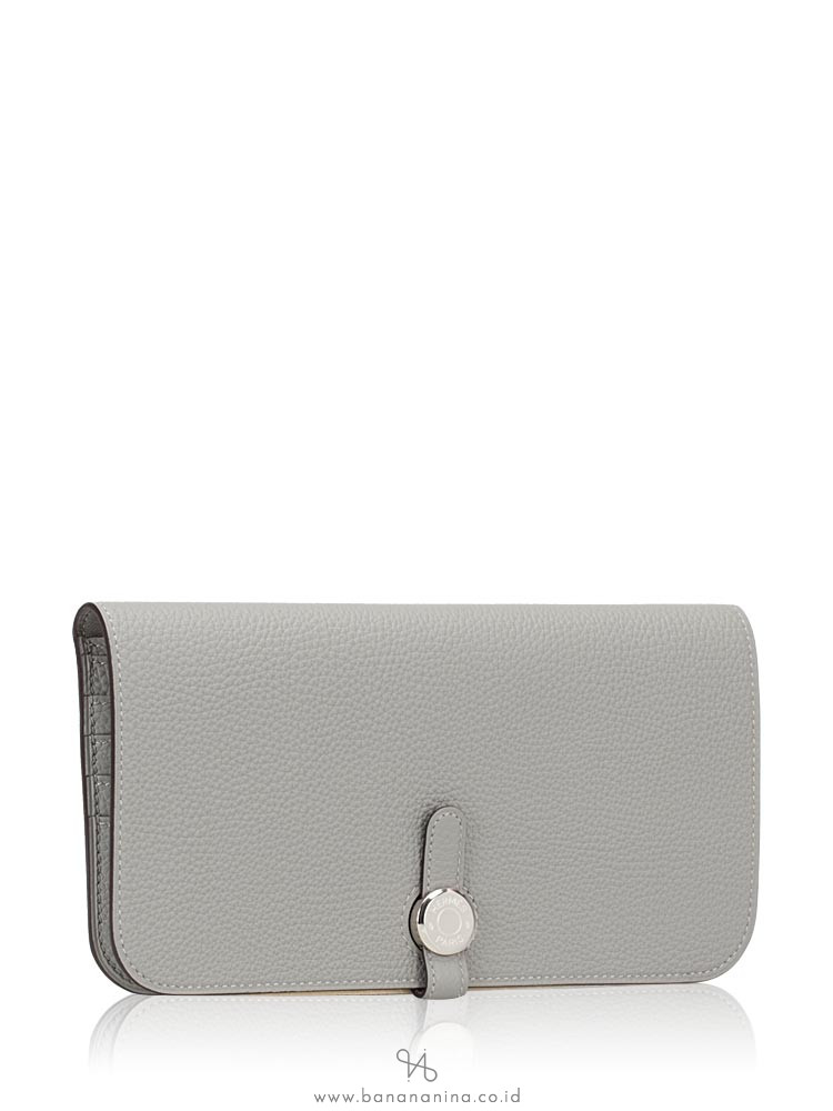 HERMES Dogon Leather Wallet Gris Mouette