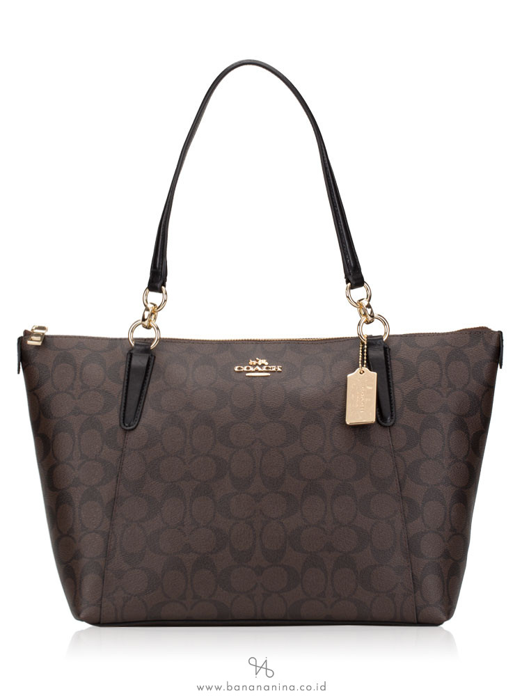 COACH 58318 Signature Ava Top Zip Tote Brown Black