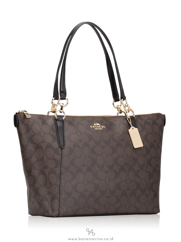 COACH 58318 Signature Ava Top Zip Tote Brown Black