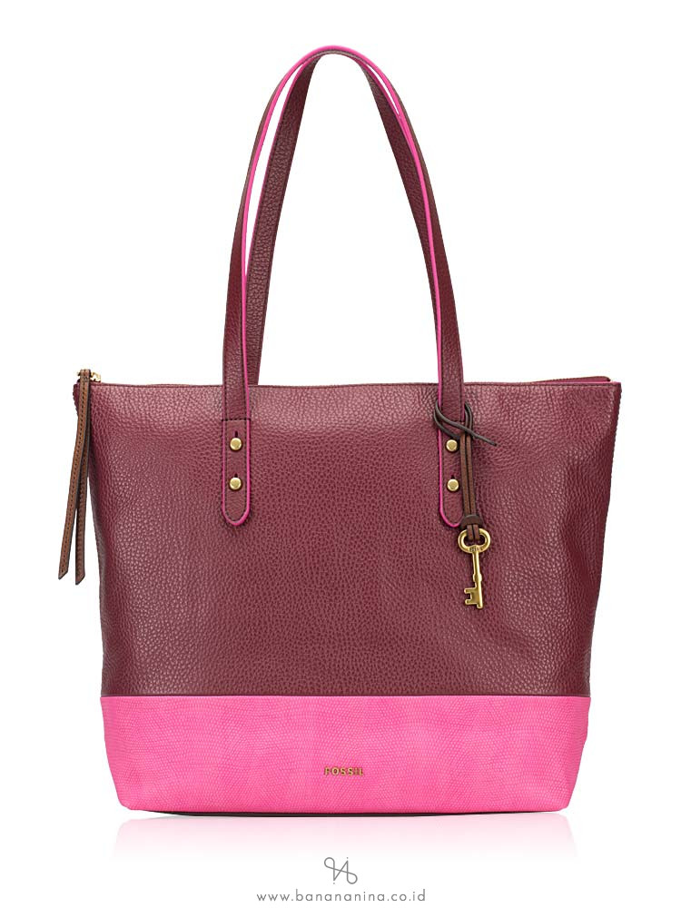 FOSSIL SHB1557640 Jenna Leather Tote Wine Multi