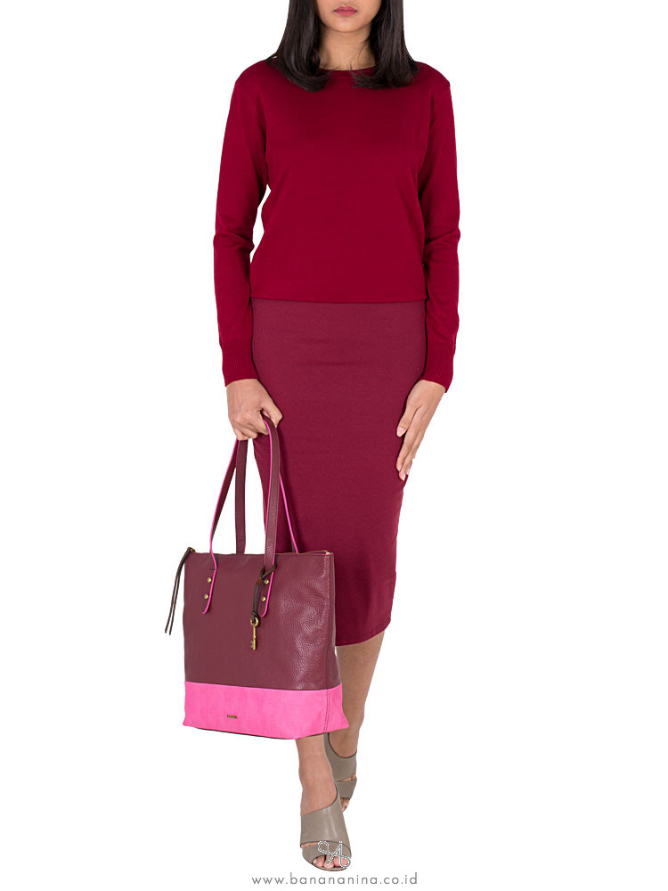FOSSIL SHB1557640 Jenna Leather Tote Wine Multi